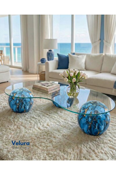 Velura Home & Living Modern Orta Sehpa & Küre Sehpa & Top Sehpa & Şeffaf Fasu...