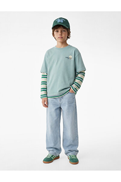 Koton Βαμβακερό μπλουζάκι με κοντό μανίκι με λαιμόκοψη