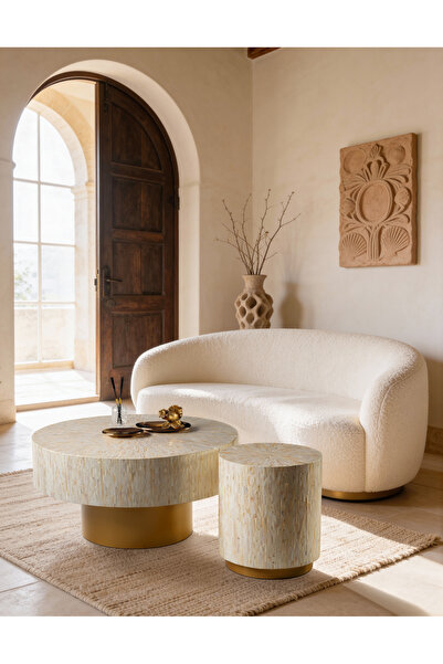 Lisso Solenne Orta Sehpa/Yan Sehpa Set Kaplama %100 El İşçiliği