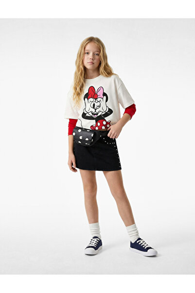 Koton Minnie Mouse Baskılı Kısa Kollu Pamuklu Lisanslı Crop Tişört