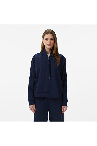 Lacoste Kadın Loose Fit Dik Yaka Lacivert Sweatshirt