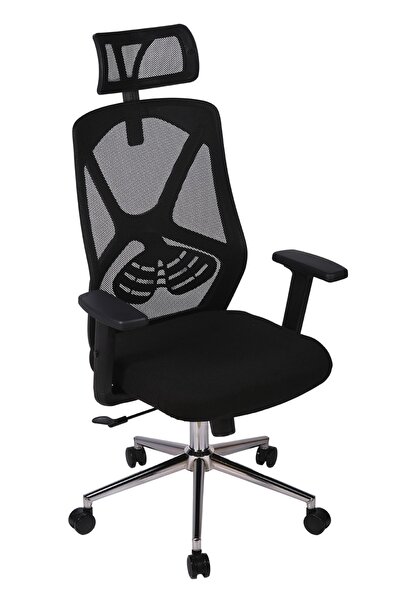 Ofisbazaar Dolphin Siyah Fileli Yönetici Koltuğu | Ergonomik Başlıklı Ofis Ko...