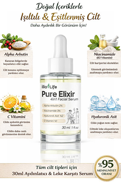İlla Life 4in1 Pure Elixir Serum Beyazlatıcı Aydınlatıcı Leke Karşıtı Serum A...