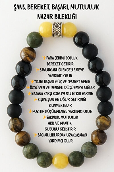 ESK KEHRİBAR Bileklik Doğaltaş Şans Başarı Bereket Nazar 8 mm - Kadın Erkek