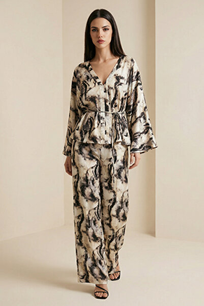 Setre Cream - Bitter Brown Relaxed Fit Patterned Trousers