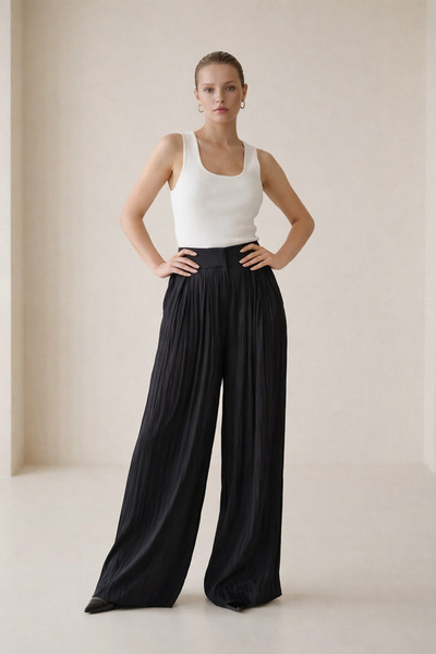 Setre Черни панталони с широки крачоли и висока талия