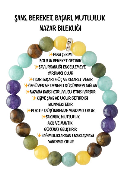 ESK KEHRİBAR Bileklik Doğaltaş Şans Başarı Bereket Nazar 8 mm - Kadın