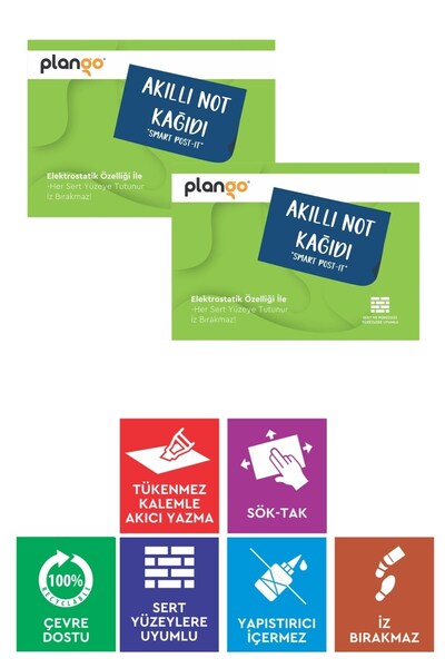 Plango YEŞİL - Elektrostatik Akıllı Not Kağıdı Yapışkansız Post-it 7x10cm - 5...