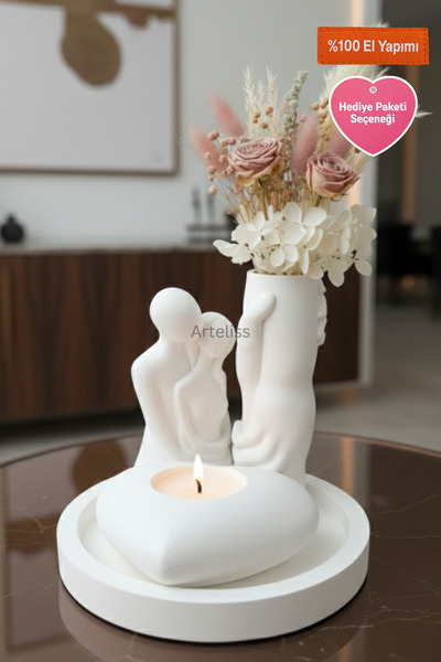 Arteliss Sunum Tepsili Romantik Midi Set | İskandinav Tarz Kalp Mumlu Dekorat...