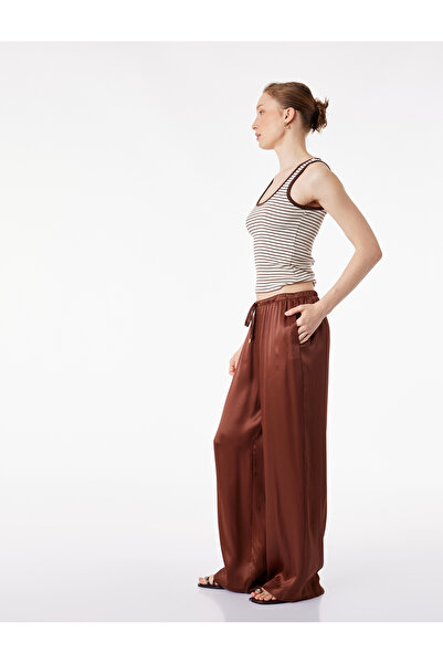 Koton Tie-Waist Straight Wide-Leg Satin Trousers