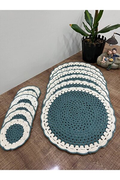 BUSEBABYHOME Hand Knitted Placemats / American Service / Plate and Cup Coaste...
