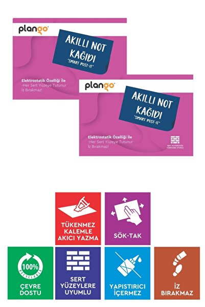 Plango PEMBE - Elektrostatik Akıllı Not Kağıdı Yapışkansız Post-it 7x10cm - 5...