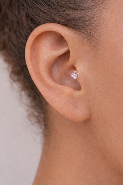 Sacce Scarves&Accessories Soft Pembe Çiçekli Tragus Piercing – Halka Model, 6 mm