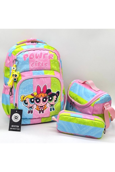 Bevitton Primary School Set of 3 Black Character Patterned Girls' Bag