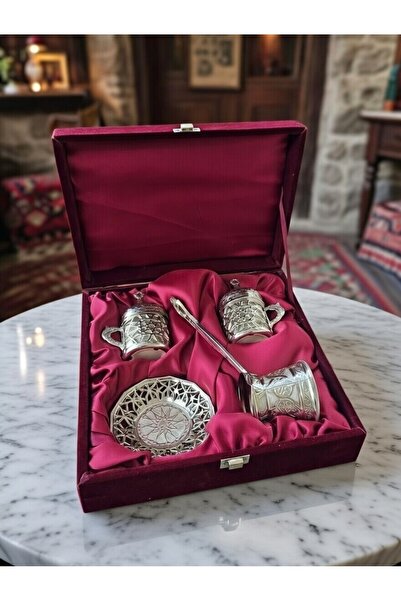 Nihal Süeda Authentic Copper Coffee Cup Set for 2 People with Velvet Box