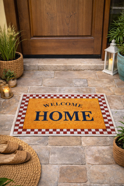 MUK's 40x60 cm Kaymaz Taban Desenli Welcome Kapı Önü Paspası – Yıkanabilir, T...
