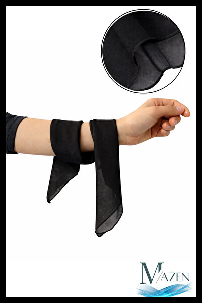 MAZEN Siyah Renk Düz Şifon Fular | Çok Amaçlı | Bilek Saç Çanta Aksesuarı 45x...