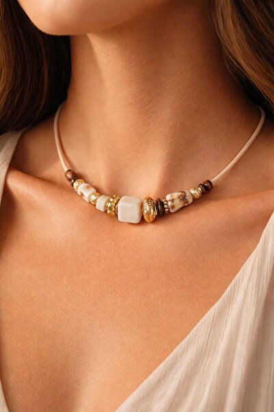 cleopatra takı aksesuar Cream Aura Handmade Ceramic Beads Women's Necklace