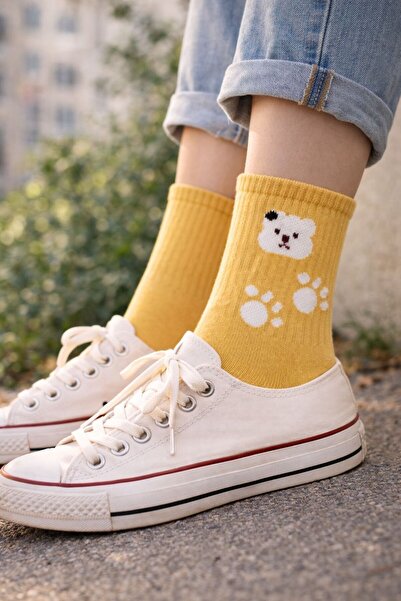 İpeksi Teddy Bear Patterned Seamless Cotton Combed Tennis College Socks