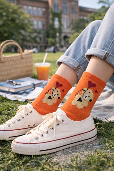 İpeksi Teddy Bear Pattern Organic Combed Cotton Tennis College Socks