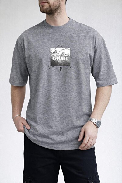 caddekombin Men's Bicycle Group Linear Graphic Design Gray T-Shirt