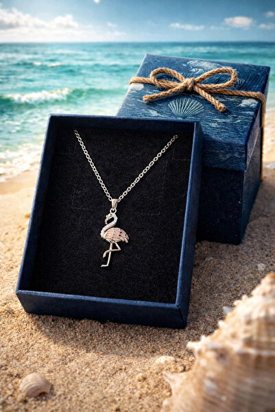 PULİNİN DÜKKANI Taşlı Flamingo Figürlü Kolye – Özel Kutulu Hediye Seçeneği