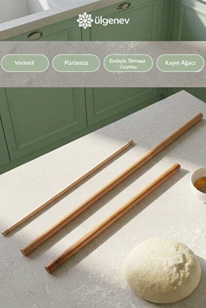 Ülgenev 3'lü Ahşap Hamur Açma ve Şekillendirme Oklava Seti 50-60-80 cm