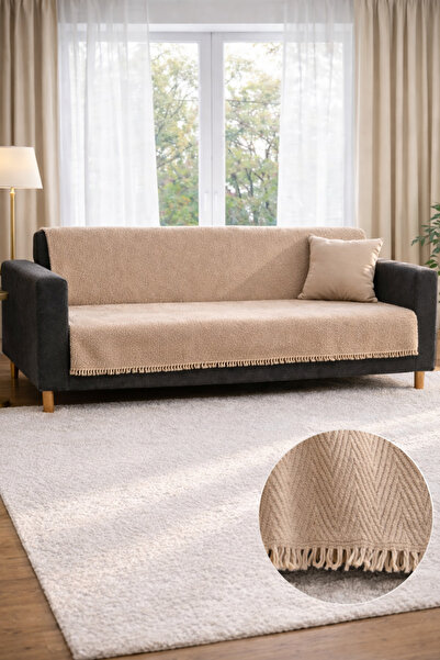 SEVHOME CONCEPT %100 Pamuk Kaymaz-Terletmez Koltuk Örtüsü-Koltuk Şalı Üçlü ve...
