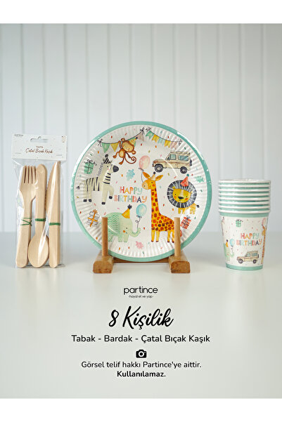 partince 8 Kişilik Safari Happy Birthday Tema Kullan At Karton Tabak Bardak Ç...