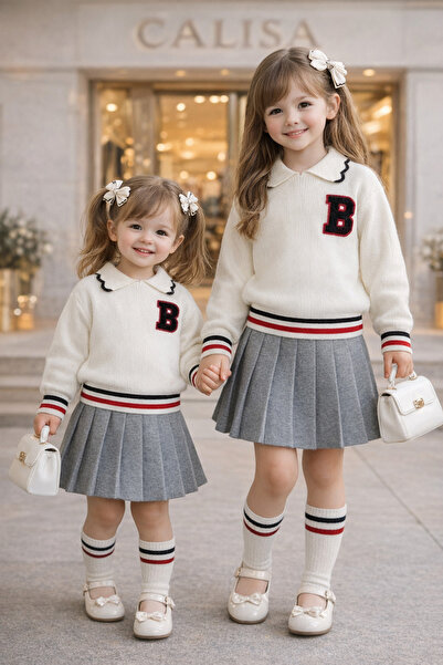 CALİSA Girl's Knitwear Pleated Skirt Set |   College Style |   Eid 2-Piece Co...