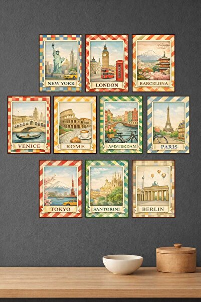 UNT Set de picturi decorative retro cu tematică Orașe din Lume – 10 piese |  ...