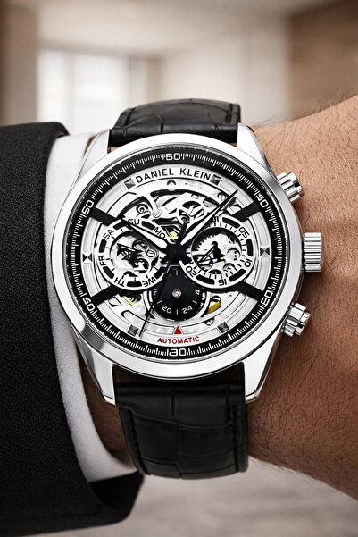 Daniel Klein Leather Cord Steel Case Automatic Mechanism Men Wrist Watch Blac...