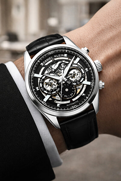 Daniel Klein Leather Cord Steel Case Automatic Mechanism Men Wrist Watch Blac...