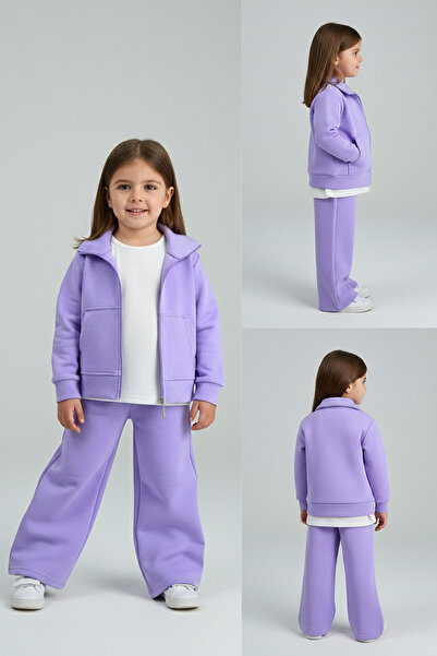 zubi baby & kids wear طقم بناتي ثلاثي مع سترة بسحاب باللون الأرجواني