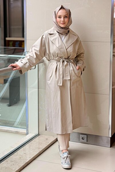 Ghisa Kruvaze Yaka Önü Açık Kuşaklı Astarlı Trençkot