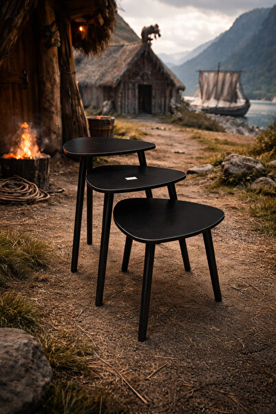 Generic طقم طاولات خشبية متداخلة بتصميم منتصف القرن بالطراز الإسكندنافي الحديث