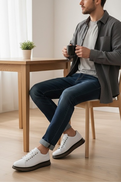 MARCOMEN Чоловічі шкіряні черевики - Повсякденні - Білий колір - На шнурівці ...