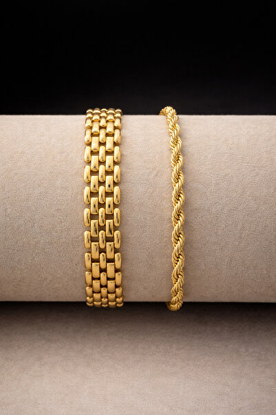 Crc Bijuteri سوار نسائي ذهبي اللون مكون من قطعتين