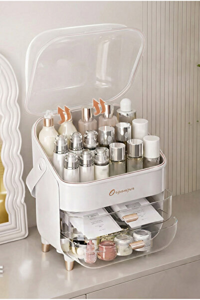 ŞekerHome Kırılmaz Şeffaf Kapaklı Kozmetik Düzenleyici Çekmeceli Makyaj ve Ta...
