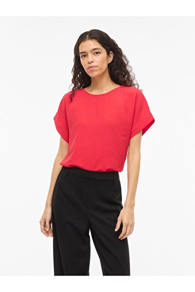 VILA Oberteil mit kurzen Ärmeln Rundhals