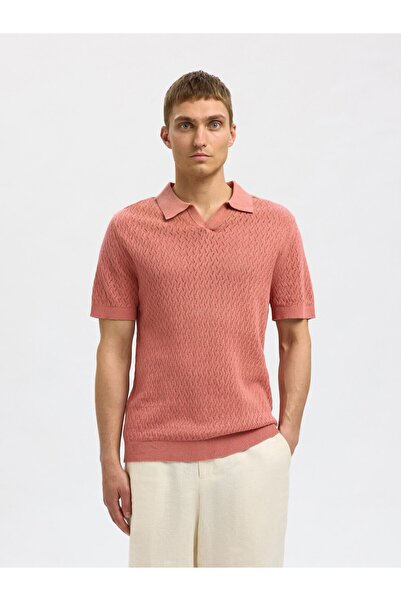 Selected Homme Polohemd aus Strick Häkel-Look