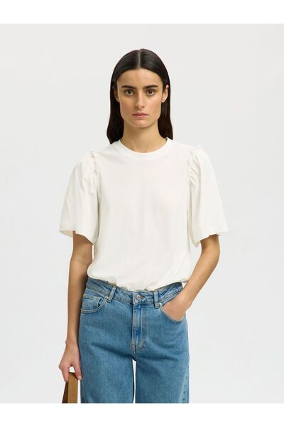 Selected Femme T-Shirt Gerüschtes Baumwoll
