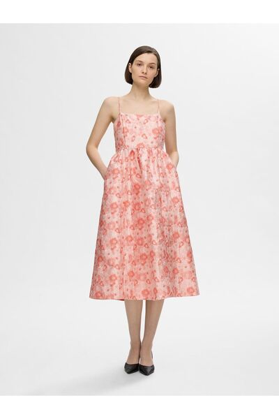 Selected Femme Midikleid Geblümter Jacquard