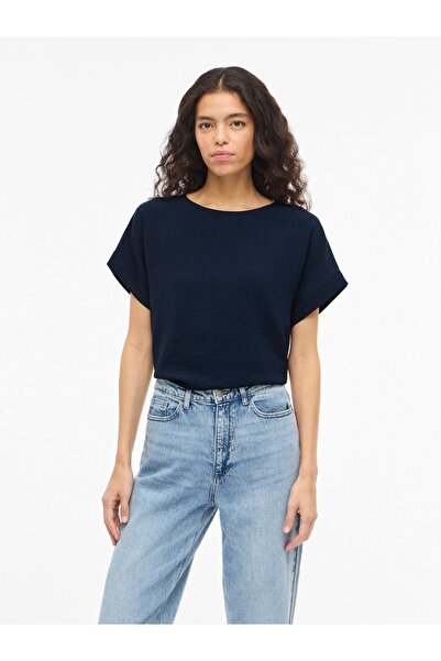 VILA Oberteil mit kurzen Ärmeln Rundhals