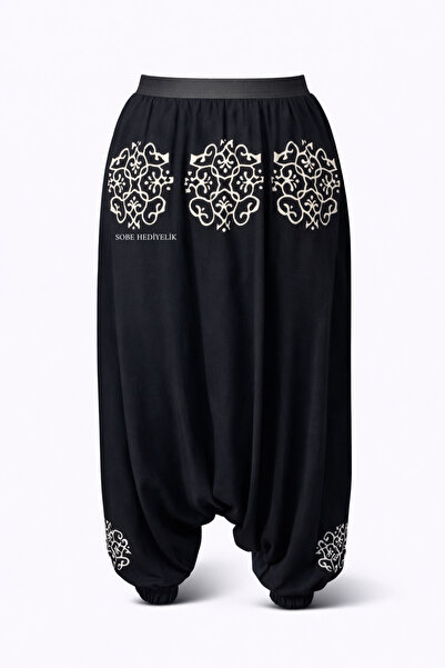 Sobe Hediyelik Black Hand Printed Ethnic Patterned Baggy Trousers – Comfortab...