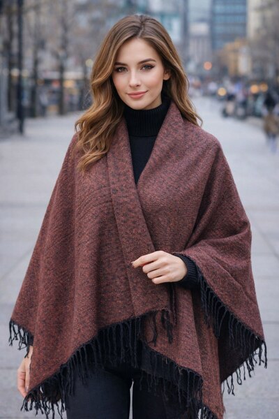 ALDAİR Poncho de iarnă pentru femei, cu două fețe, umăr 140x140