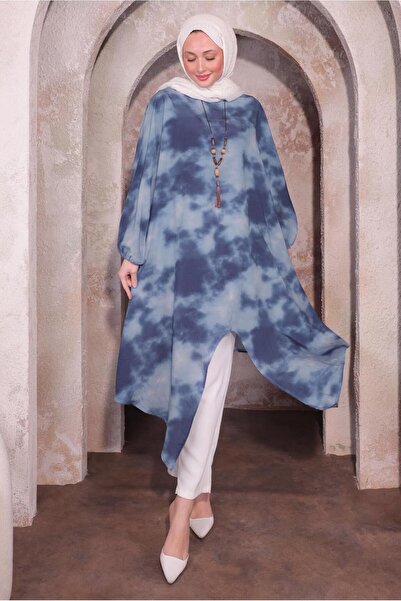 TRENDTESETTÜR KADIN LACİVERT KOLYELİ UZUN TUNİK T 0084