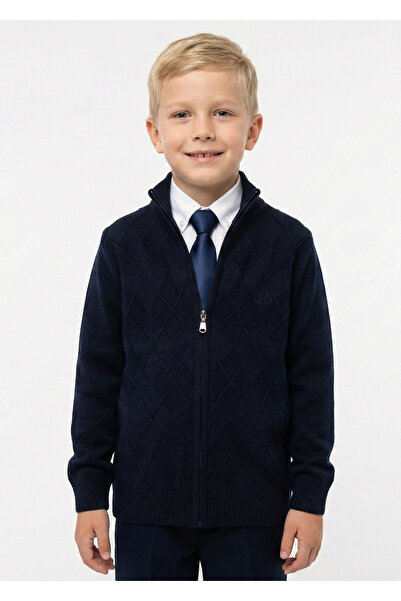 Doctor junior Момчешки тъмносин кардиган с баклава мотив и цип