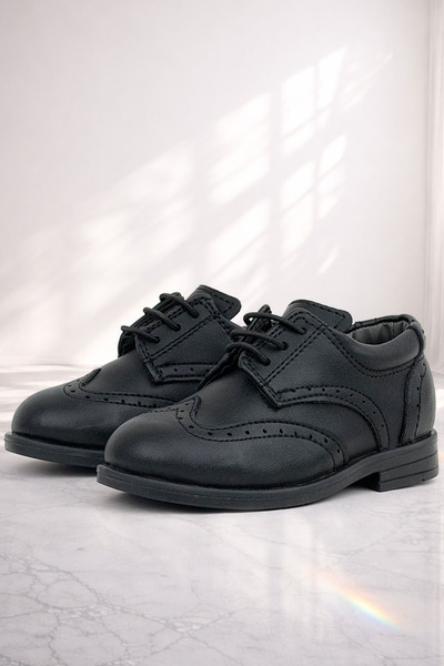 Rakerplus Titan Siyah Mat Bağcıklı Erkek Bebek Ayakkabı