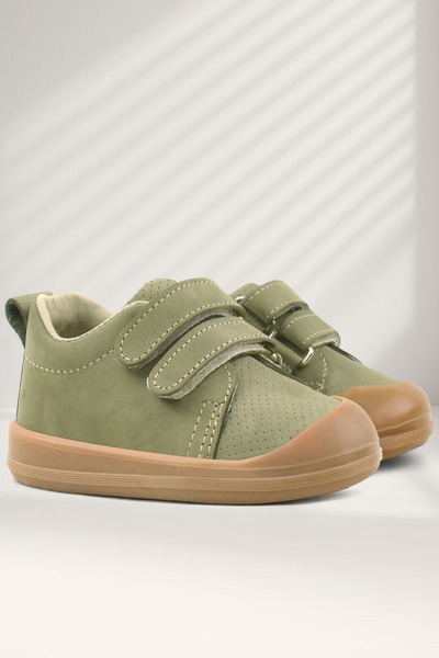 Rakerplus حذاء رياضي للأطفال من الجلد الطبيعي باللون الكاكي الفيلكرو التشريحي...